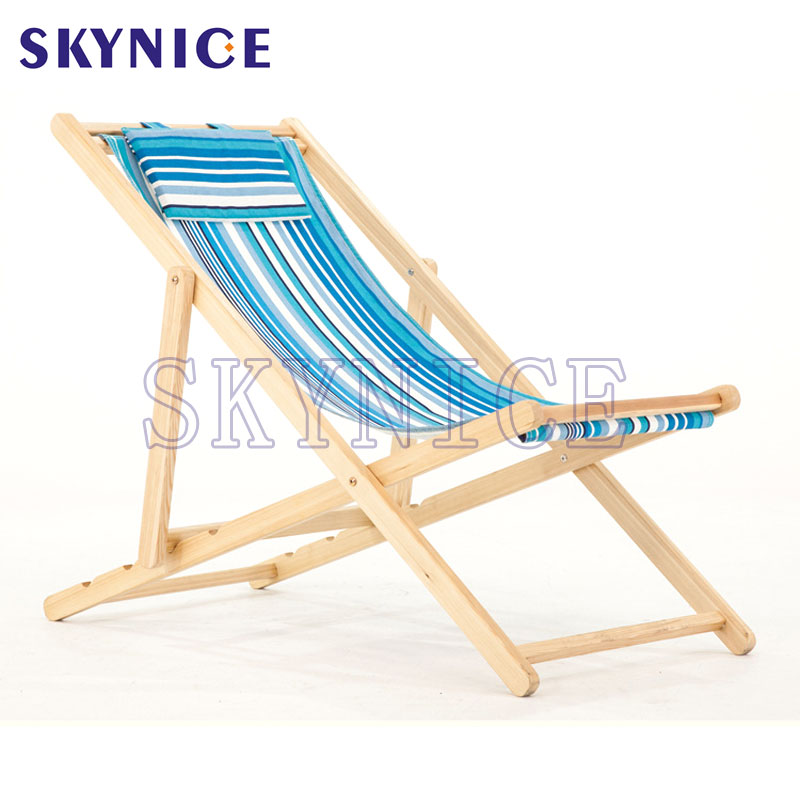 Liggende houten strand canvas klapstoel