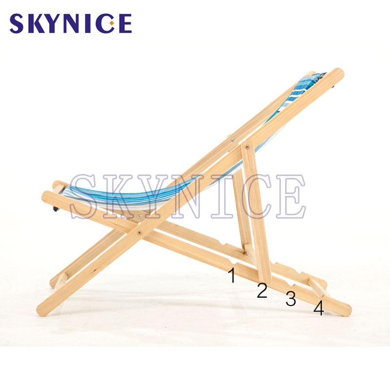 Liggende houten strand canvas klapstoel