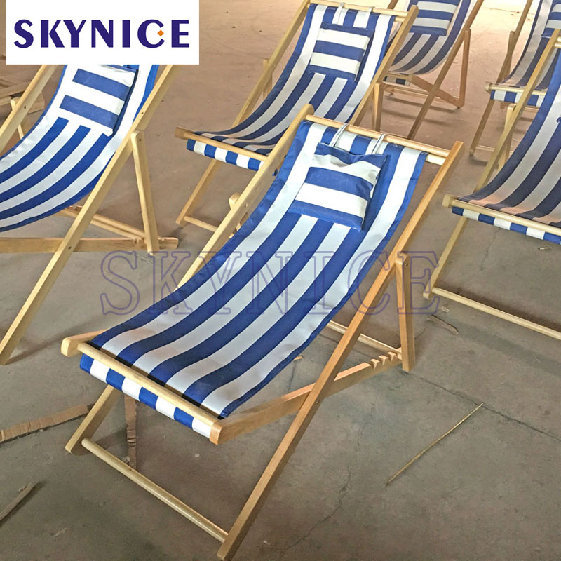 Outdoor opvouwbare houten sling strandstoel met streep