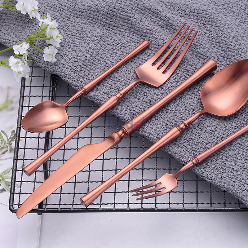europese besteck pvd coating roestvrijstalen bruiloft bestek metaal rose goud bestekset