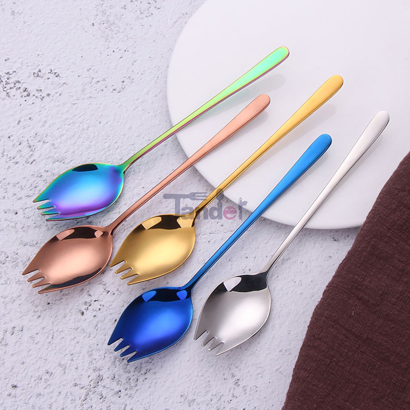 inox salade fork wholesale metal camping hersable roestvrij staal spork