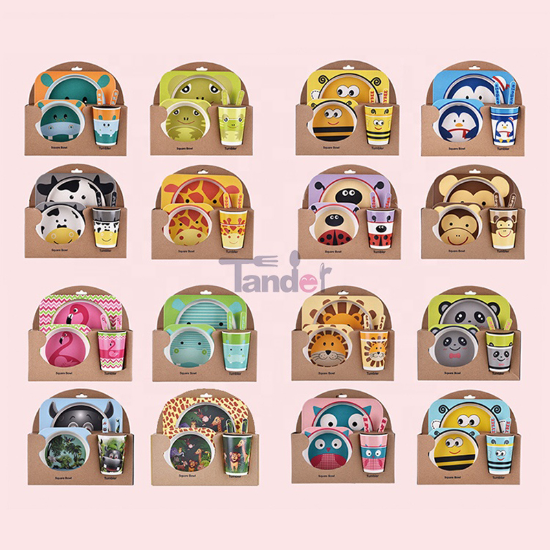 eco-vriendelijke kinderen tafelgerei leuke cartoon ontwerp kinderen bamboe vezel bestek set