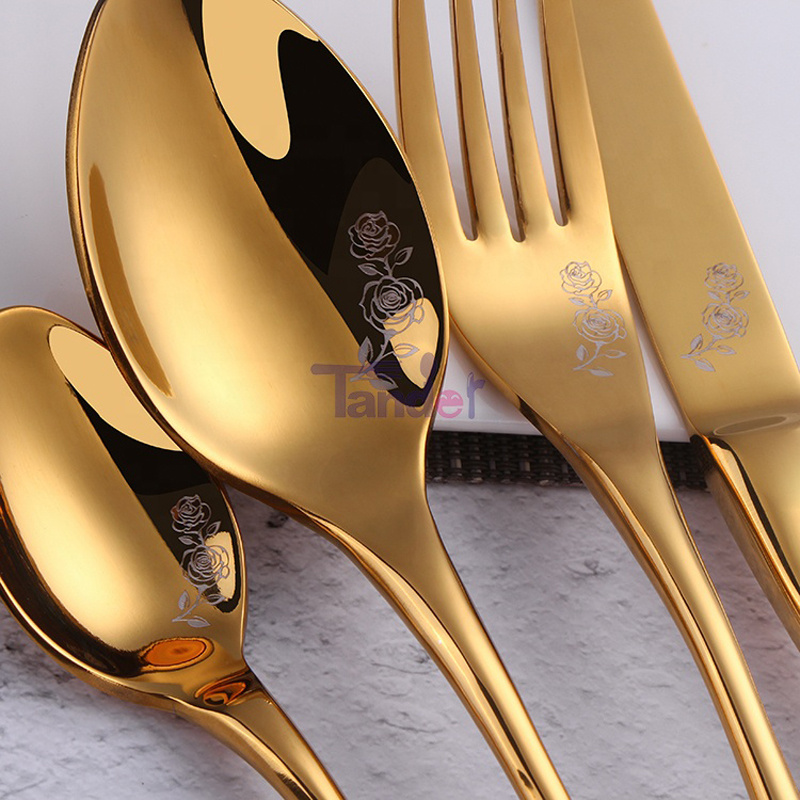 hoge kwaliteit laser patroon flatware luxe roestvrij staal bestek set 18/10