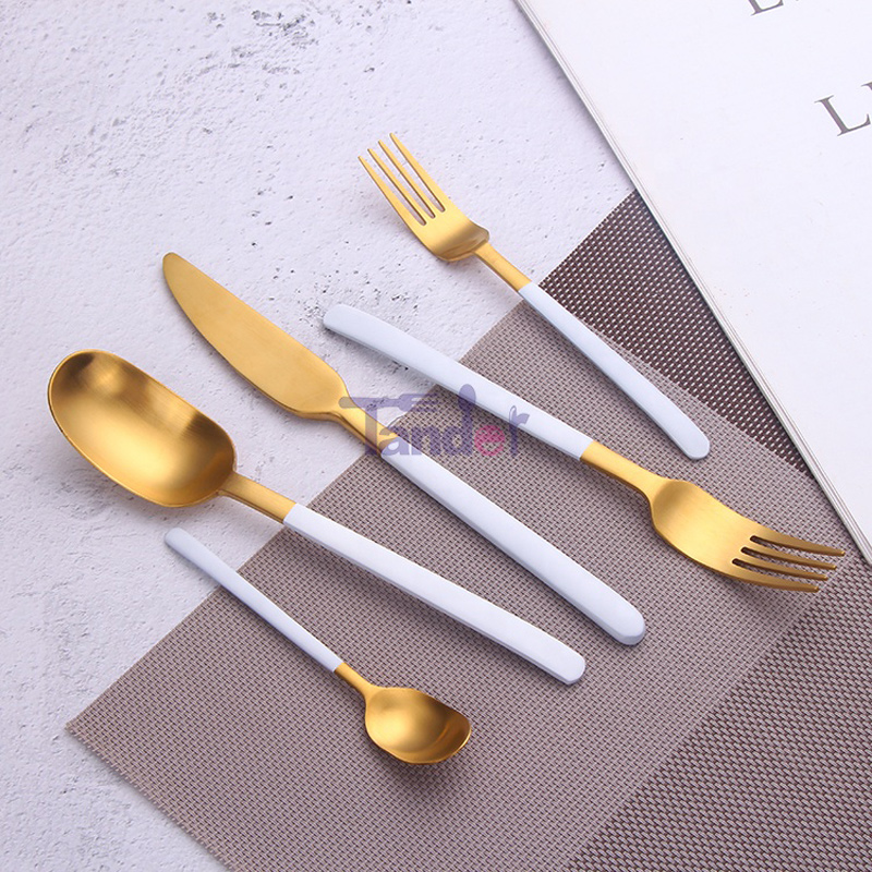 White and Gold Flatware PVD Coating Stainkless Steel White Cutlery Set