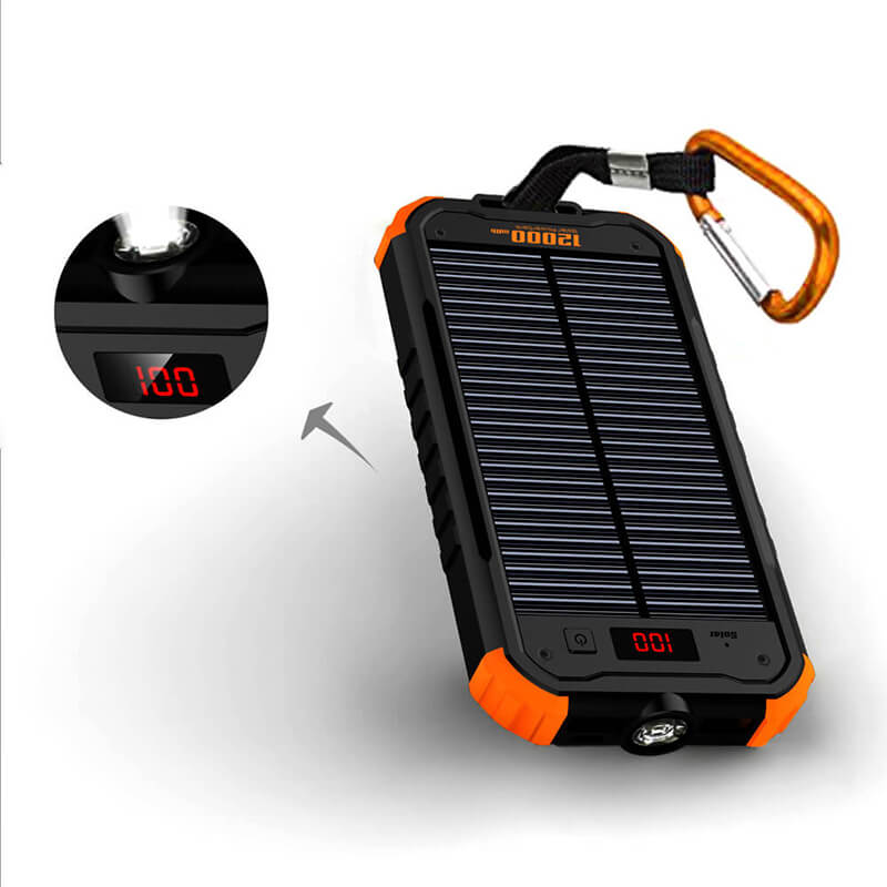 12000mAh Led Flashlight Solar Power Bank met LCD Digital Display