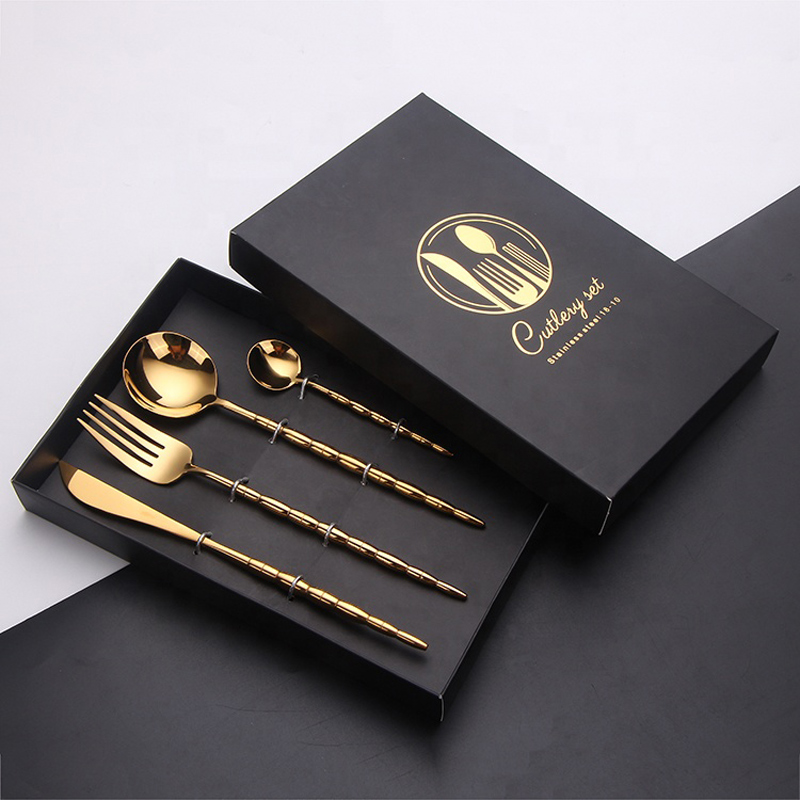 hoog niveau 18/8 spiegelpoets geschenkdoos roestvrij staal bestek gouden pvd coating diner koninklijk gouden bestek cadeauset