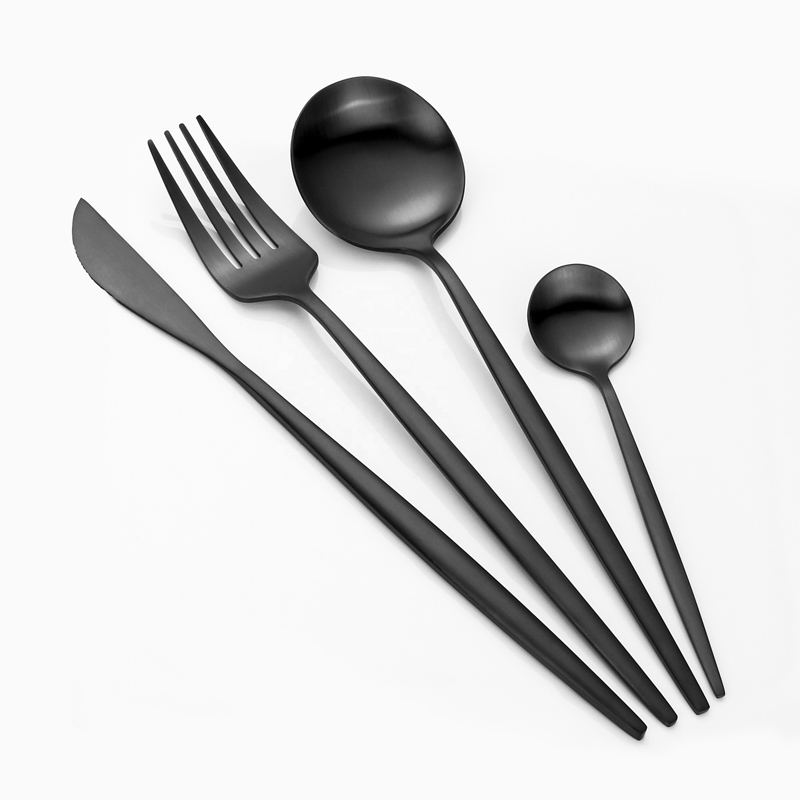 modern herbruikbaar bestek titanium zwart restaurant bestek, metaal roestvrij staal mat zwart bestekset