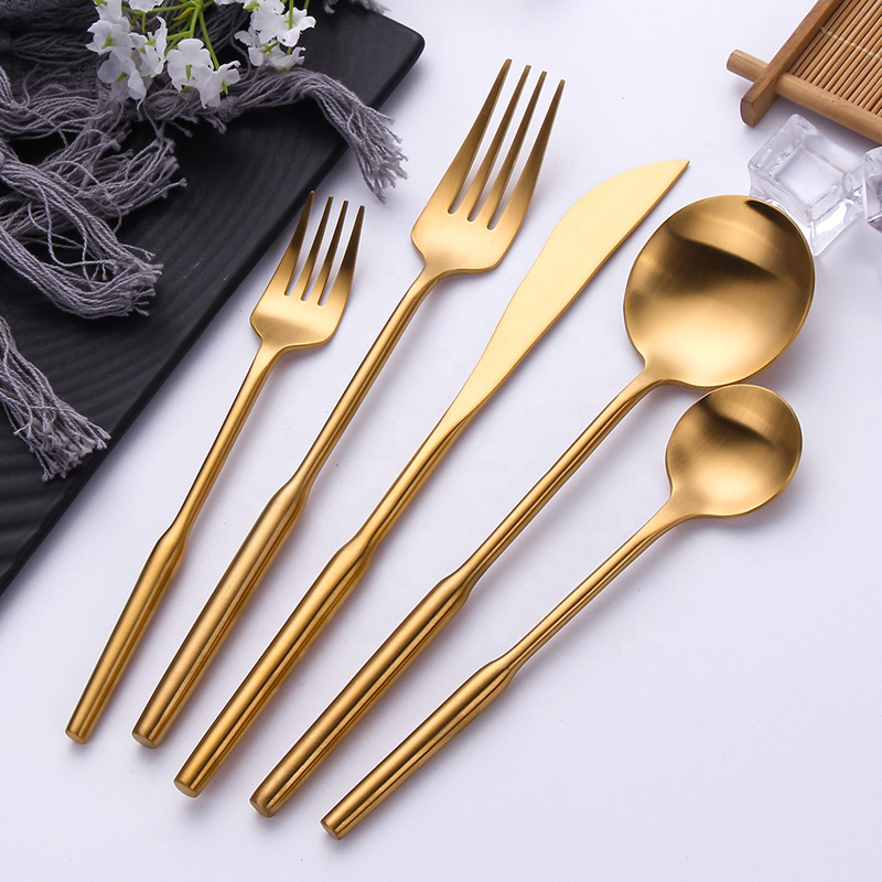 Titanium Gold Plating Brass Flatware Matt Finish Metal Fork Spoon Knife Matte Gold Cutler