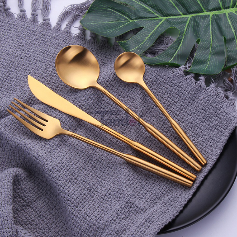 Titanium Gold Plating Brass Flatware Matt Finish Metal Fork Spoon Knife Matte Gold Cutler