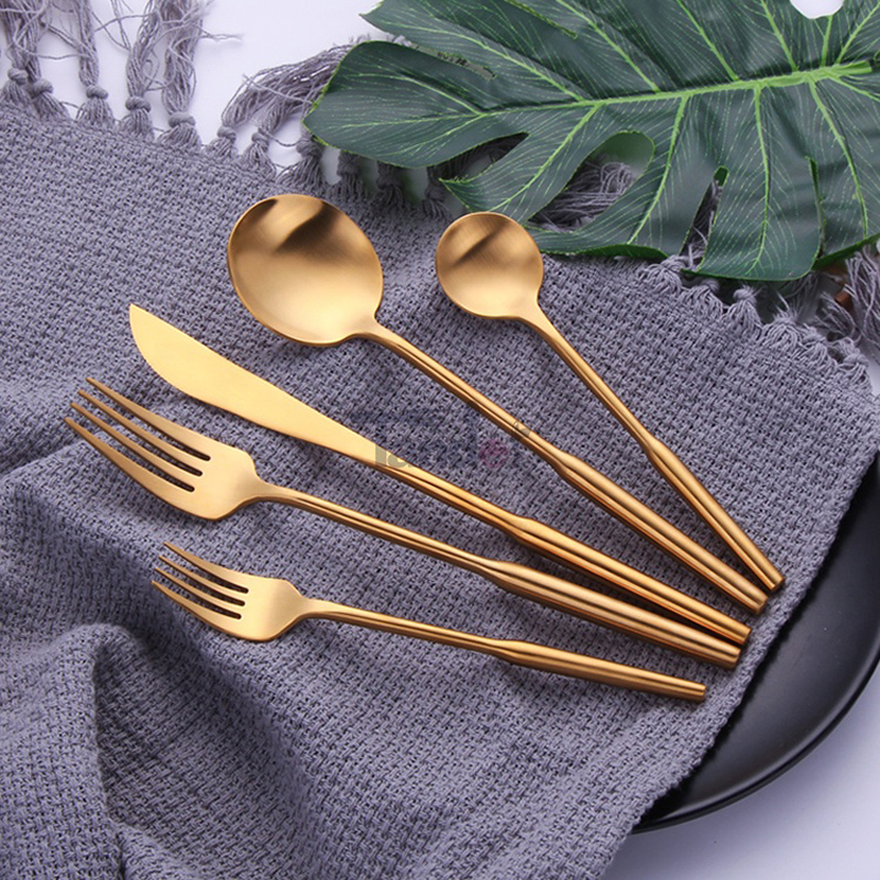 Titanium Gold Plating Brass Flatware Matt Finish Metal Fork Spoon Knife Matte Gold Cutler