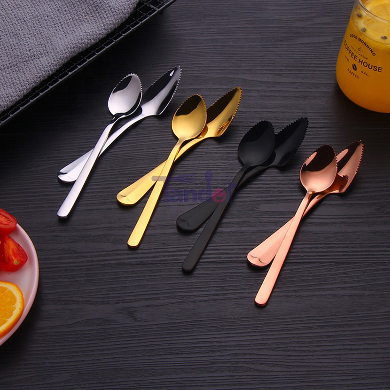 Food Grade Fruit Scraping Stainless Steel Grapefruit Spoon with Serrated Edge