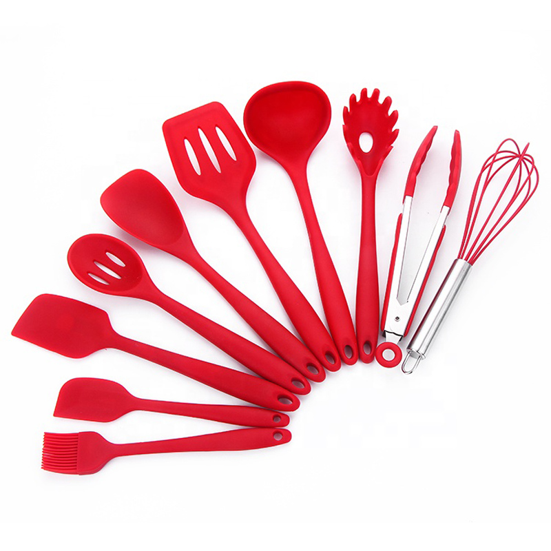 Groothandel zwart rood Easy Clean kookgereedschapset 10-delige set keuken siliconen gebruiksvoorwerp