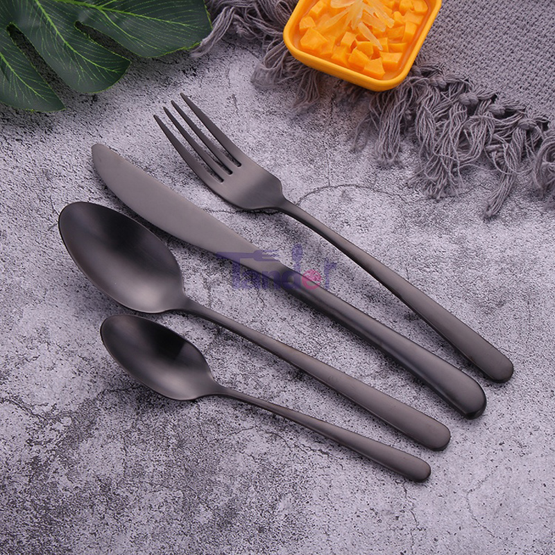 roestvrij staal metalen spiegel roman gepersonaliseerde flatware set Frans banket zwarte bestek metaal