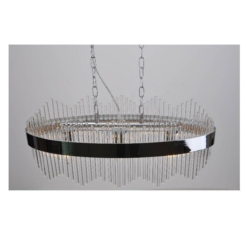 Moderne hanglamp met ovaal lampframe en glazen staven