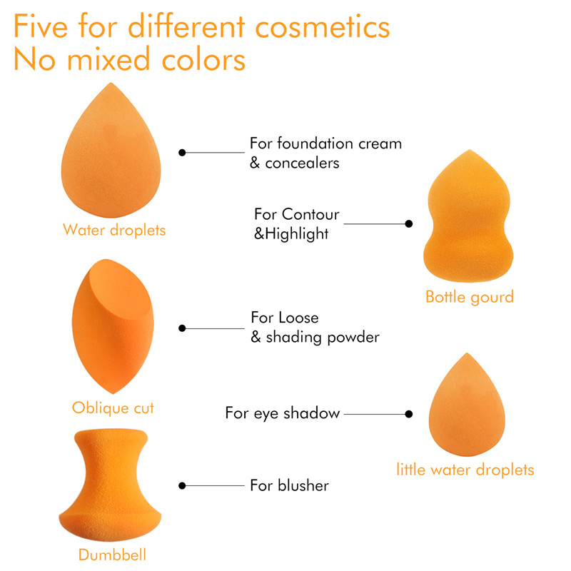 Makeup Sponge, BEALUXUR Foundation Sponge Makeup Foam Set met Multi Shape Sponzen (5 stuks)