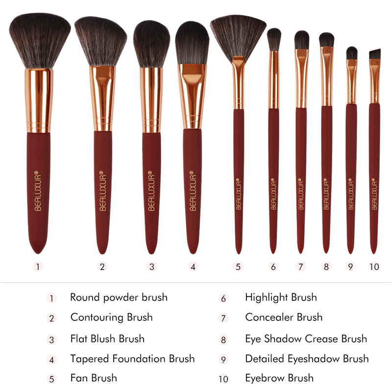 Make-up kwastenset, Premium synthetische vezels Make-up kwastkit Poeder Foundation Blending Eyeliner Gezichtscosmetica Concealers Oogschaduw Borstels Gereedschap met PU-leer Reistas make-up (10st)