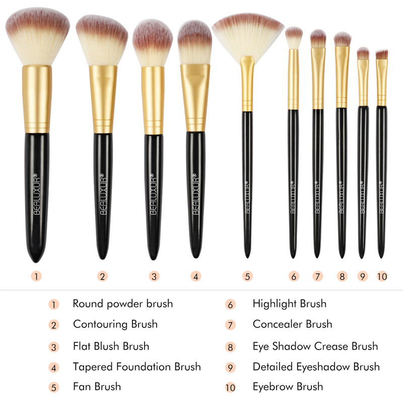 10PCS make-up kwastenset, premium synthetische vezel make-up kwast kit borstels gereedschap met PU lederen make-up reistas