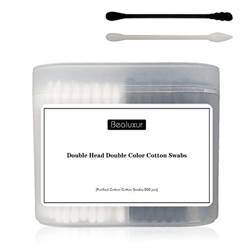 Katoen swabs, 300Pcs Katoen Buds Double Head 100% Cotton White and Black Natural Paper Sticks Multifunctioneel Make-up &Cleaning Sterile Sticks