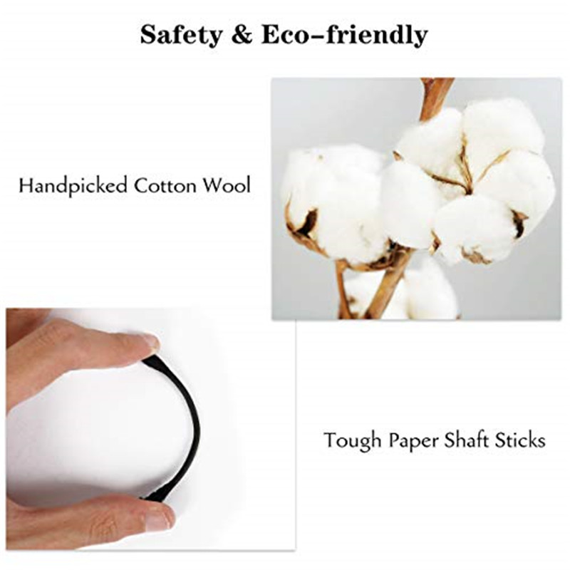 Katoen swabs, 300Pcs Katoen Buds Double Head 100% Cotton White and Black Natural Paper Sticks Multifunctioneel Make-up &Cleaning Sterile Sticks