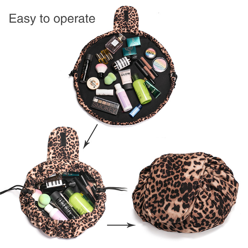 Luie make-uptas / make-uptas met trekkoord / toilettas / reistas met grote capaciteit / make-up organizer voor dames en meisjes - Leopard ...