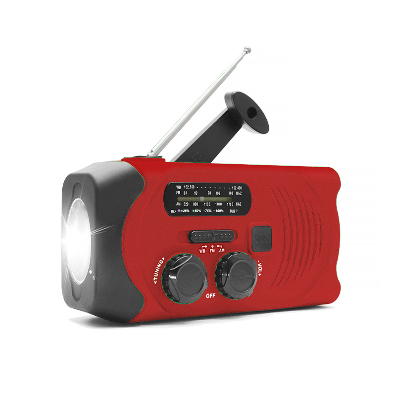 Emergency Solar Powered Weather Radio AM / FM / WB NOAA Handslingerradio met LED-zaklamp, draagbare 2000mAh mobiele telefoon oplader Power Bank met SOS-alarm