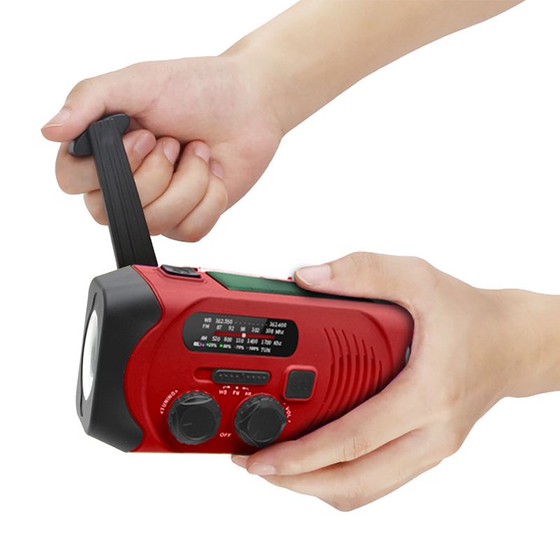 Emergency Solar Powered Weather Radio AM / FM / WB NOAA Handslingerradio met LED-zaklamp, draagbare 2000mAh mobiele telefoon oplader Power Bank met SOS-alarm