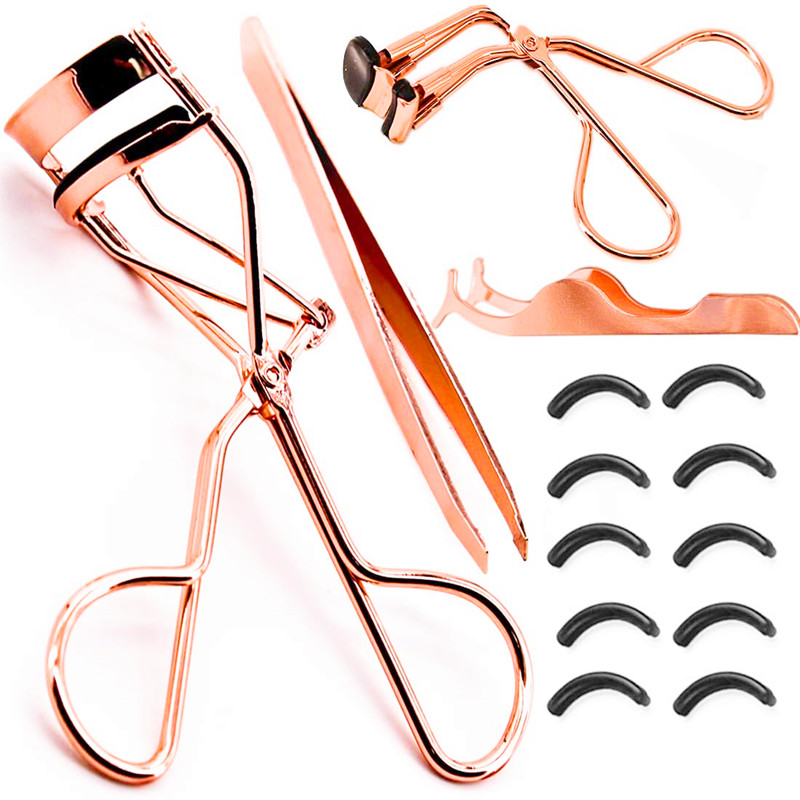4-delige roestvrijstalen wimperkruller Rose Gold Eyelash Applicator Wenkbrauwpincet Set Make-up Gebruik Tool Kit