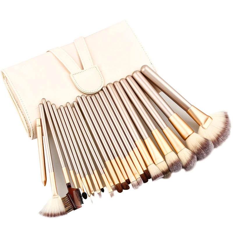 BEALUXUR 24-delige professionele make-upborstelset voor champagne, professioneel of thuisgebruik, of cadeaupakket wit