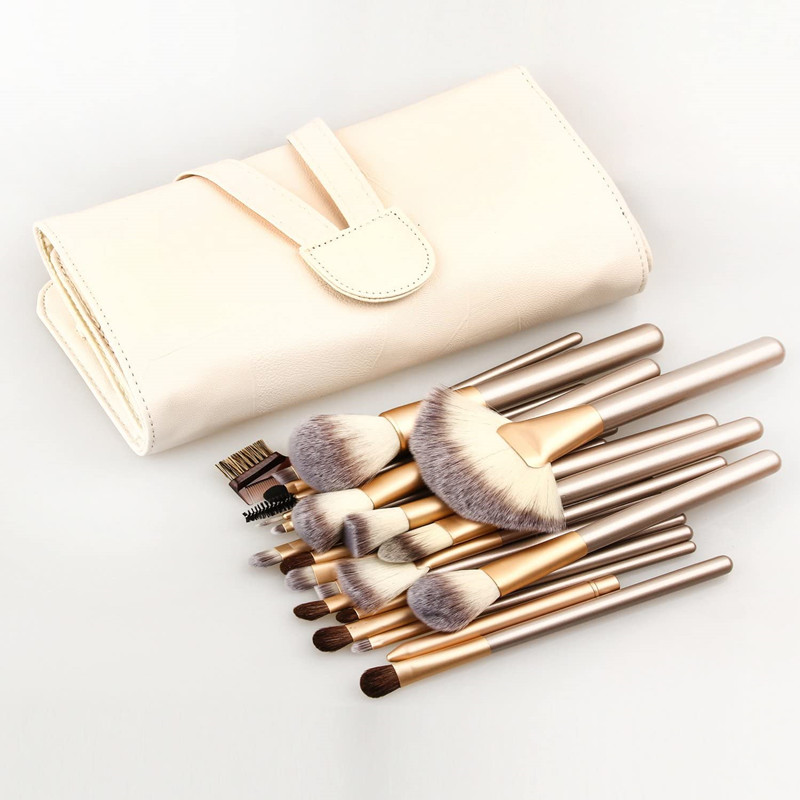 BEALUXUR 24-delige professionele make-upborstelset voor champagne, professioneel of thuisgebruik, of cadeaupakket wit