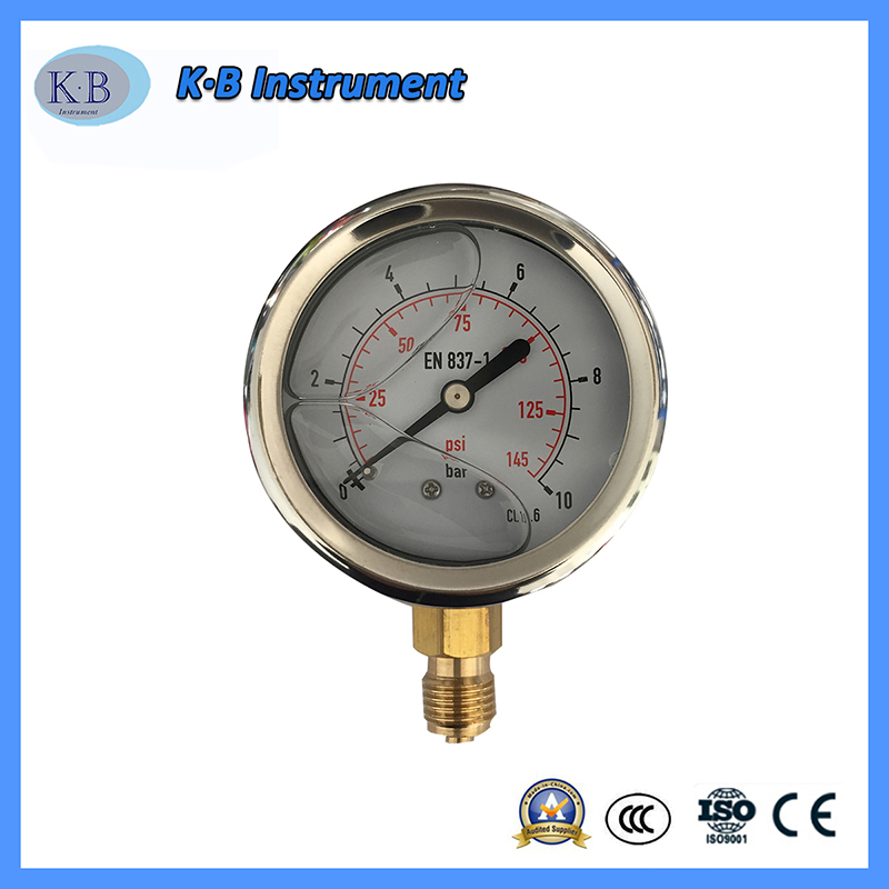 Roestvrij staal met vloeistof gevuld messing uurwerk OEM-logo Manometer met manometer