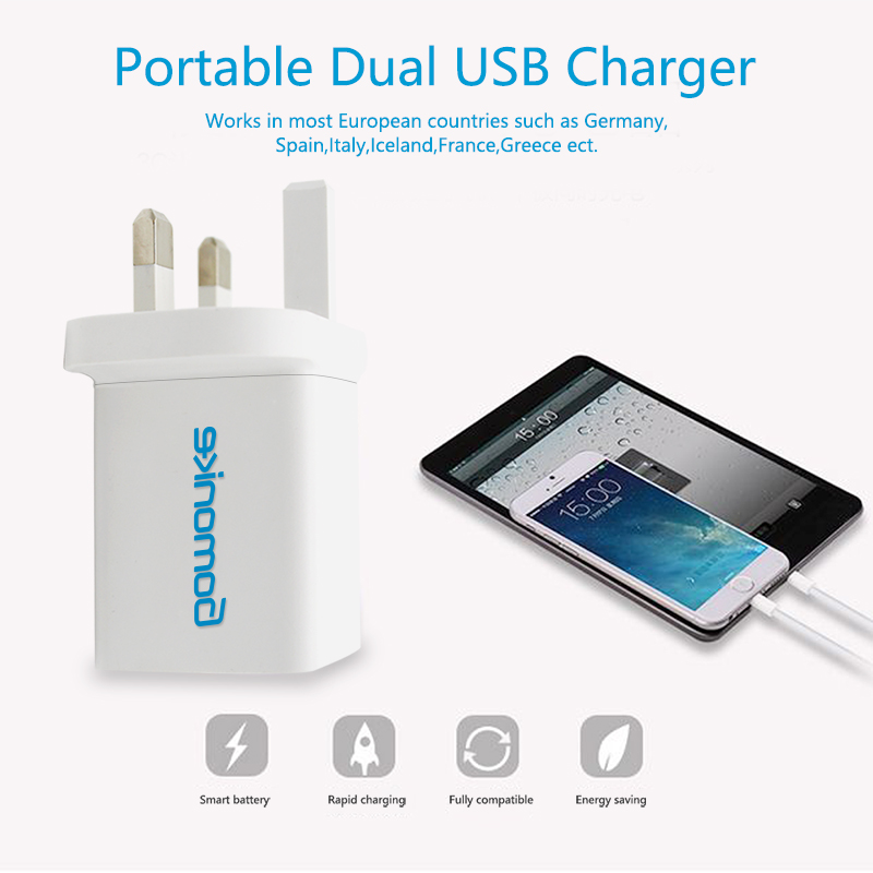 Engeland Plug Adapter, 2.1A Dual USB Wall Charger Compatibel met iPhone, Samsung, LG, Android-telefoons
