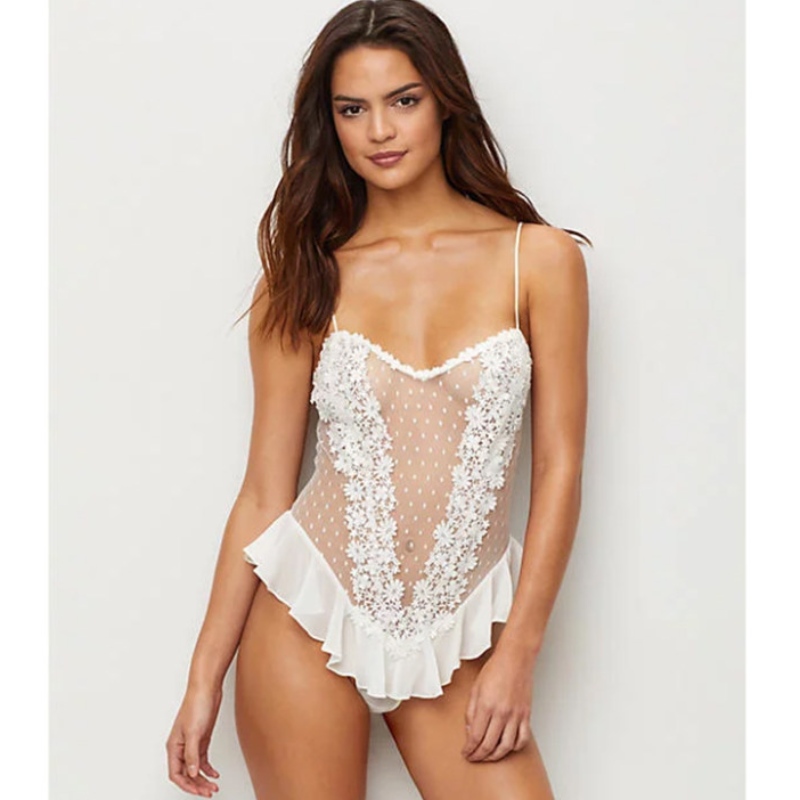 sexy lingerie bh, sexy lingerie zwart, sexy lingerie bh voor vrouwen Sexy Gallus Witte pure bloemenkant en mesh Laag uitgesneden ruige paaldansen lingerie