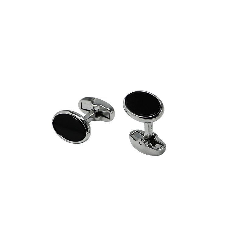 Zwarte Agate Platte Oval Men's Cuff Links