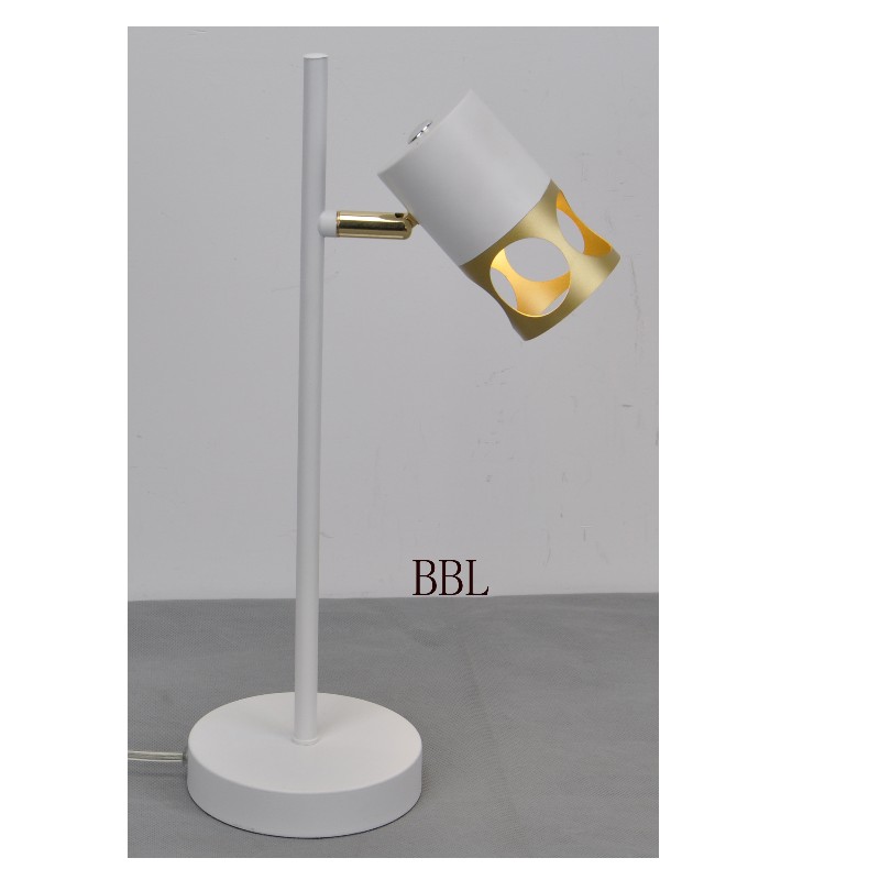 Moderne tafellamp met witte gouden metaalschaduw