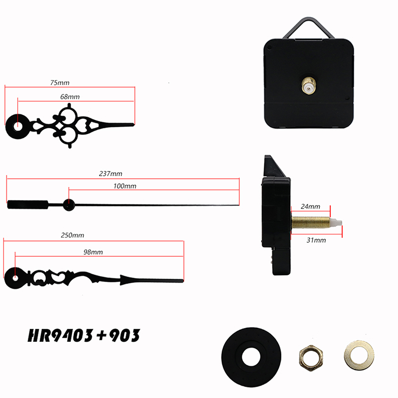 HR1688-31mm stap wandklok uurwerk en HR9403 HR903 zwarte wijzers