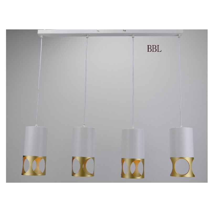 Moderne hanger lamp-4 met witte + gouden metaalschaduw