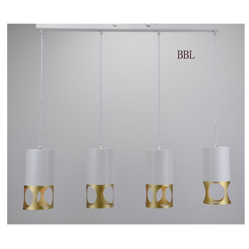 Moderne hanger lamp-4 met witte + gouden metaalschaduw