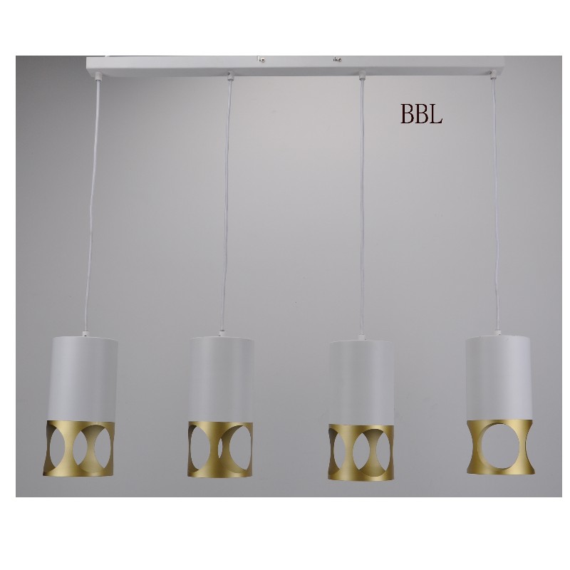 Moderne hanger lamp-4 met witte + gouden metaalschaduw
