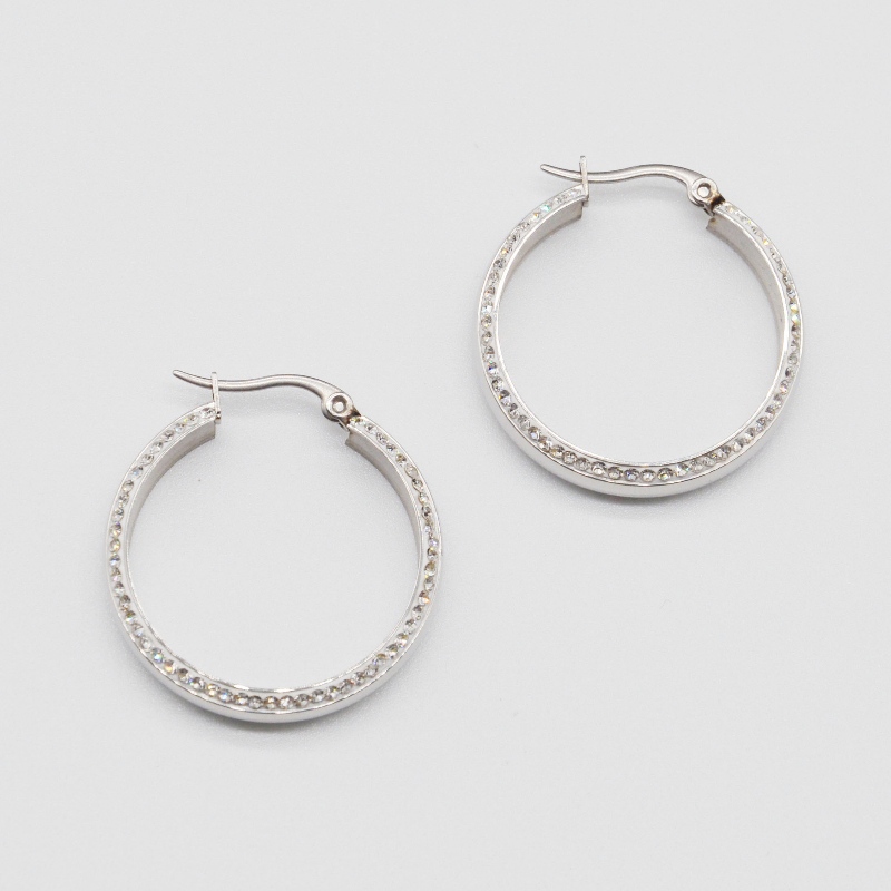 Roestvrij staal rond kleverige steen Earring rfber0020