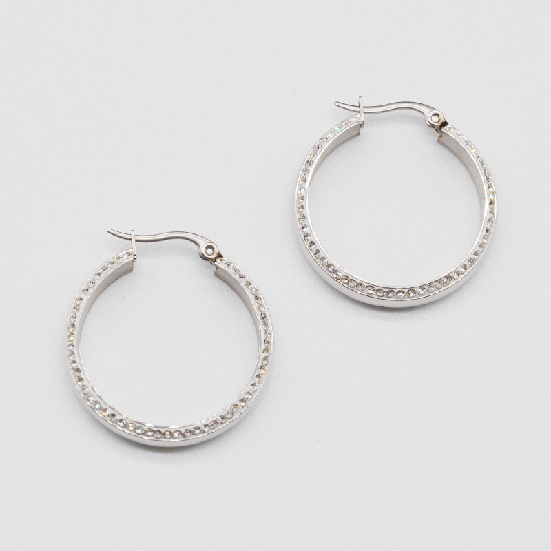 Roestvrij staal rond kleverige steen Earring rfber0020