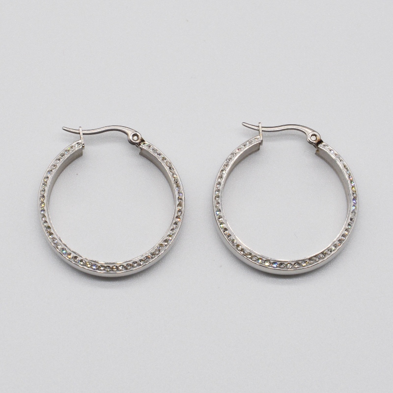 Roestvrij staal rond kleverige steen Earring rfber0020