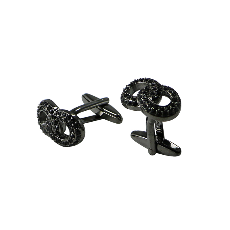 Double Side Black Crystal Gunmetal Knot Cuff Links