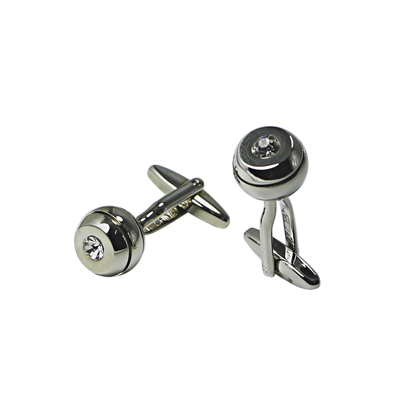 Mens Silvertone Ball met Rhinestone Suit Cuff Links