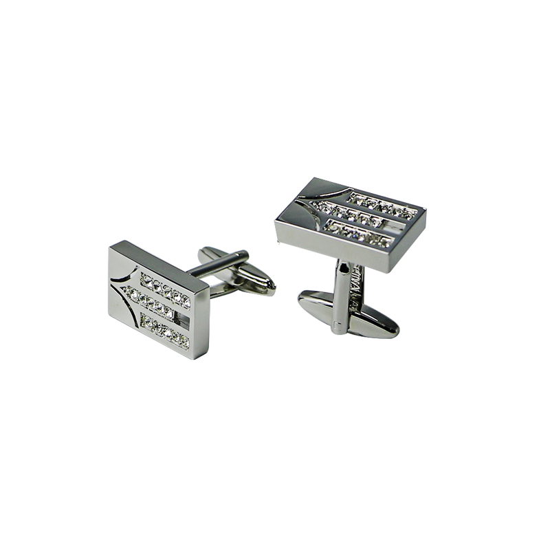 Mens Silvertone Rectangle met Crystal Rhinestone Cuff Links