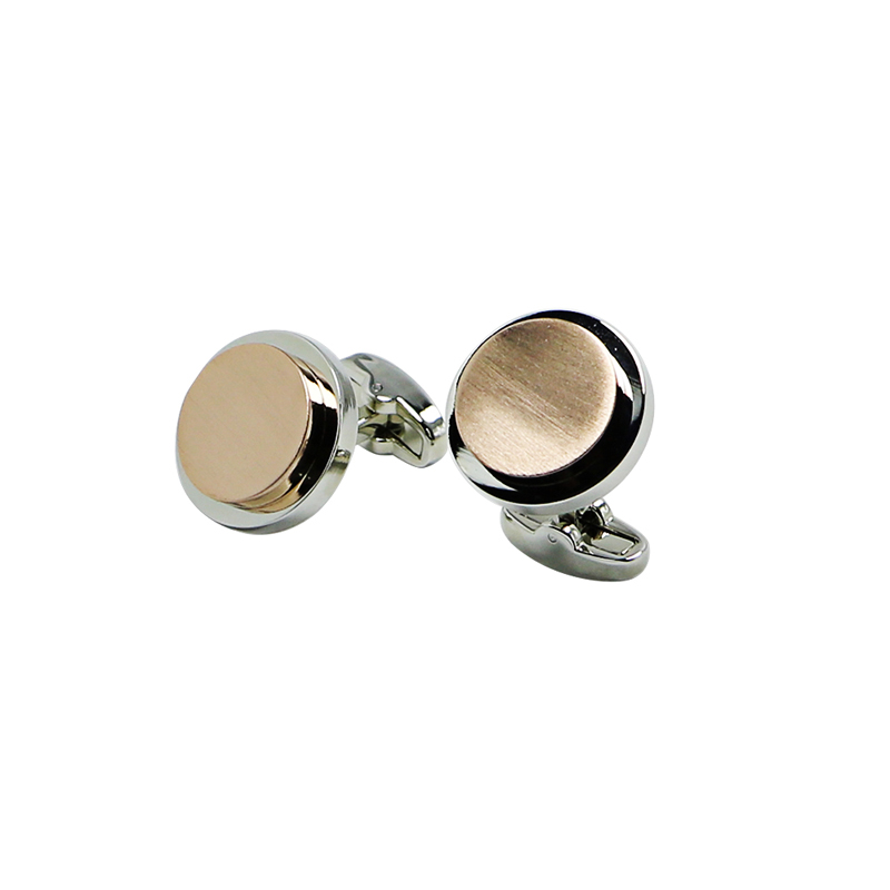 2 Tonen Brushed Engrave Round Cuff Links