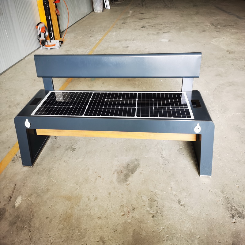 Roestvrij staal Grijs Clor Smart Wifi USB Opladen Solar Outdoor Bench