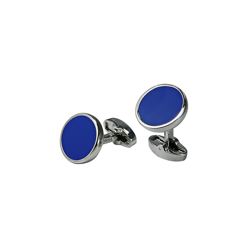 Blue Enamel Silvertone Classic Manchetknopen