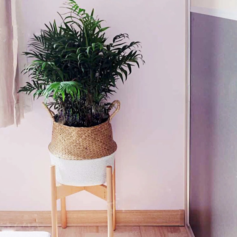 Woondecoratie bloempot standaard ovale hangende zeegras opbergmand