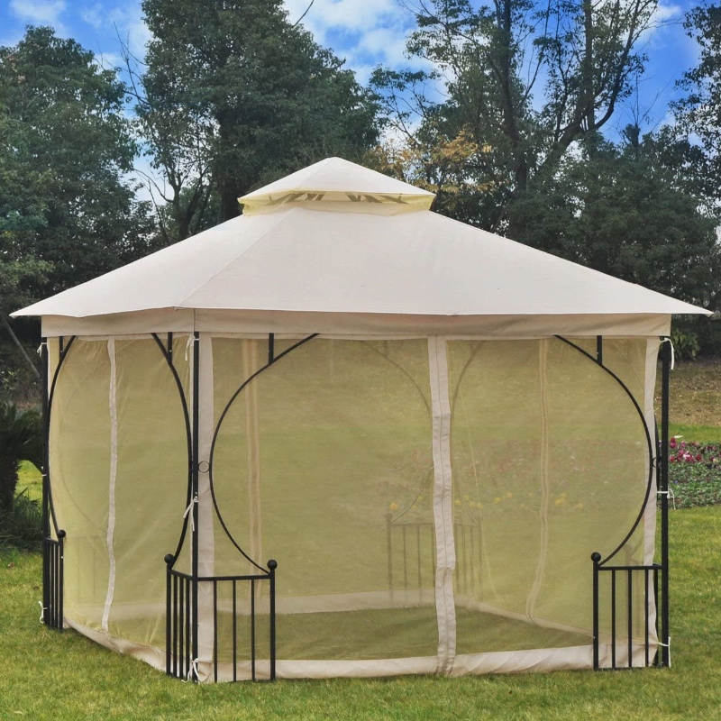 10 'x 10' stalen tuinhuisje voor buiten met gaasmuren en een dak dat bestand is tegen UV-stralen