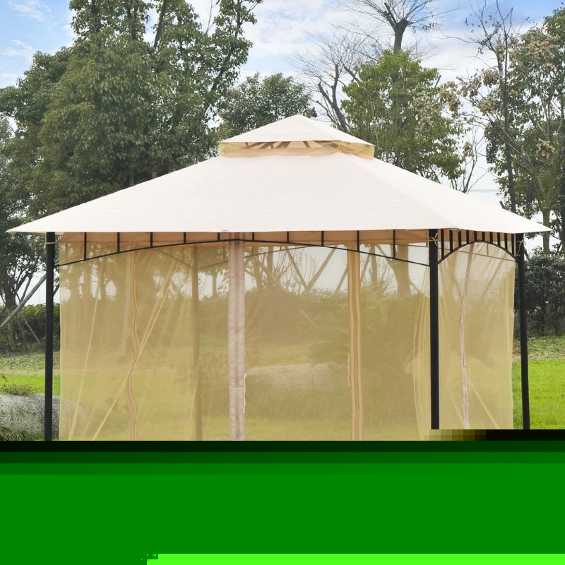 10'x10 'Stalen tuinhuisluifel voor buiten met gaasbeschermend net, slimme dubbellaagse dakconstructie, moderne stijl